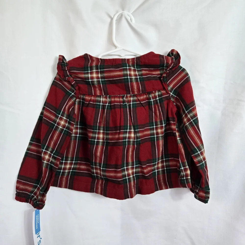 Carters Girl Red Green Ivory Plaid Long Sleeve Ruffle Flannel Holiday Top 2T NWT